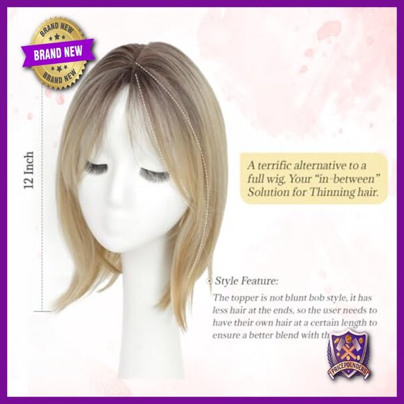 12 Inch Synthetic Hair Topper with Bangs for Thinning Hair